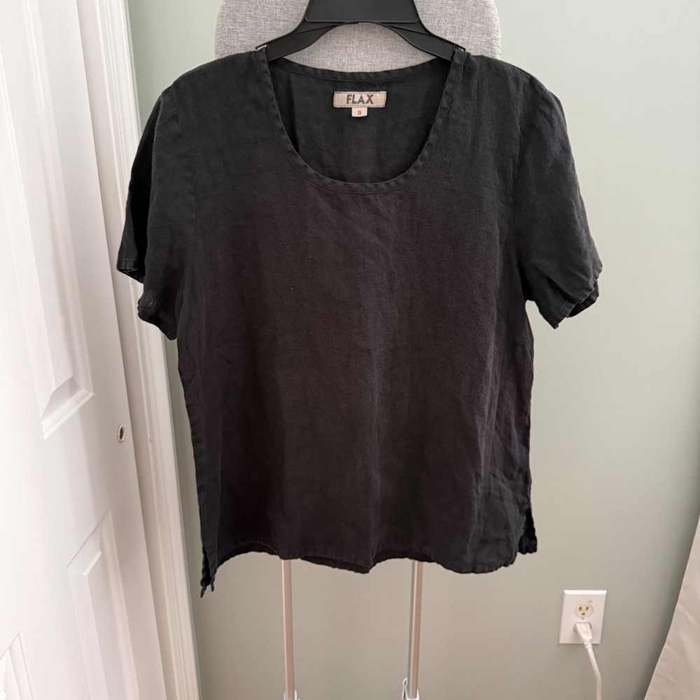 FLAX 100% Linen Top S Black Lagenlook Boxy Artsy Minimalist Capsule Wardrobe